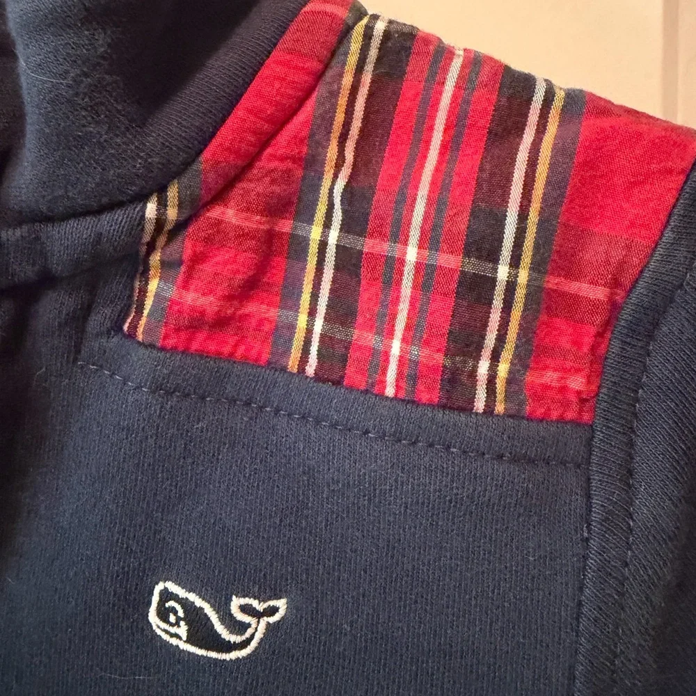 Vineyard Vines Kids Navy Pullover with Red Plaid Accents - 3t